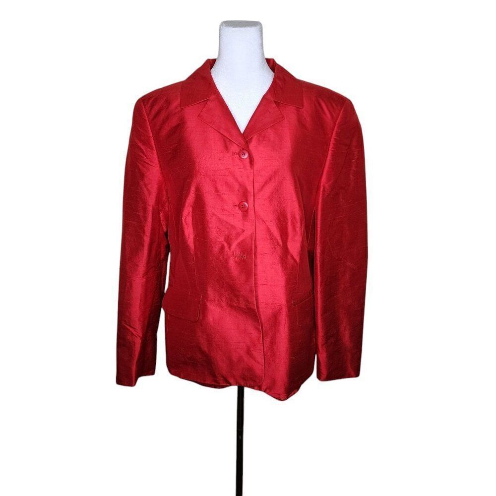 Vintage 90s Escada Linen Shiny Dressy Blazer Womens Size 42 Red